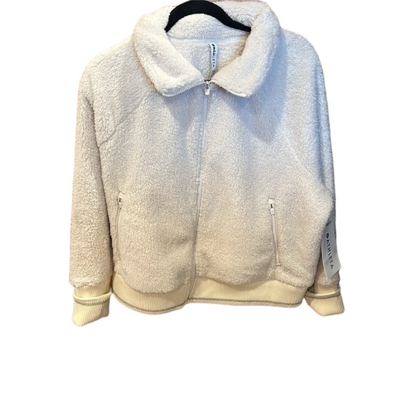 NWT Athleta full zip Tugga Sherpa jacket size 1X cream color - Picture 1 of 10